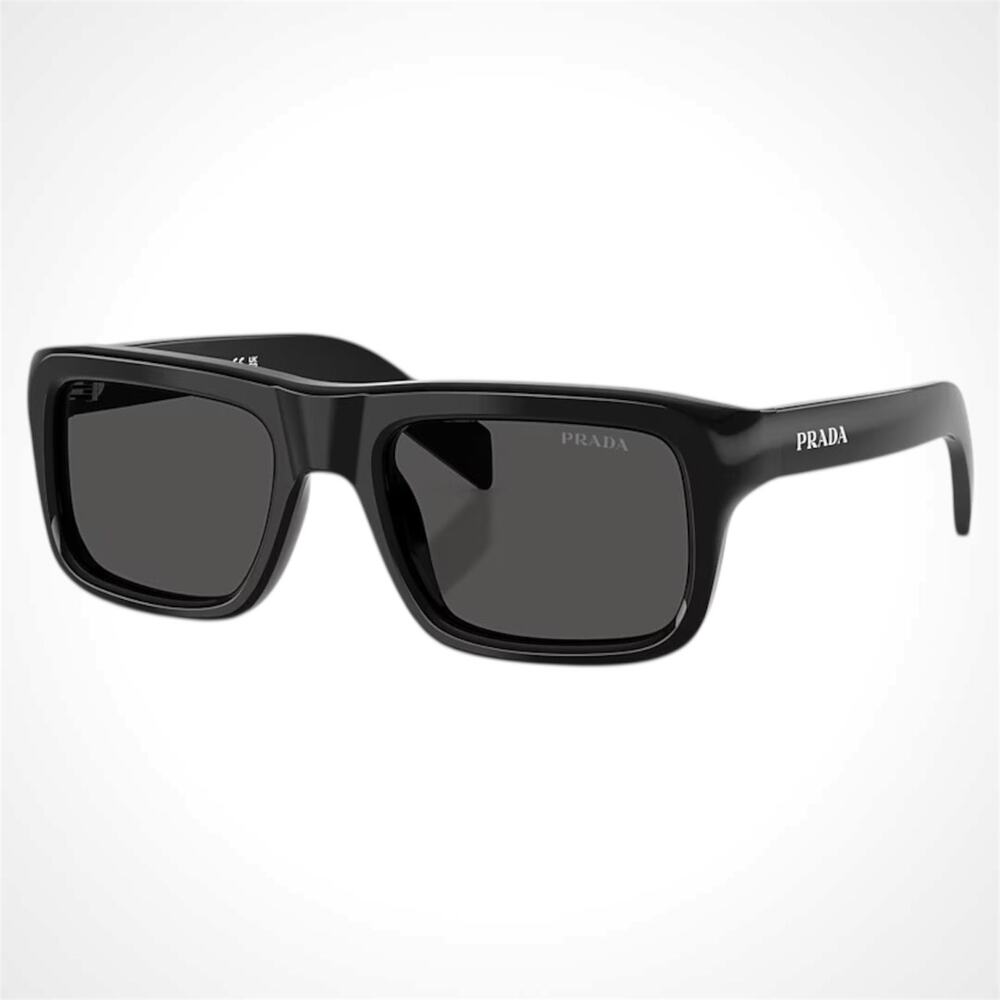New PRADA Sunglasses Black Rectangle Square Grey Lens Men's 54mm - Picture 1 of 6